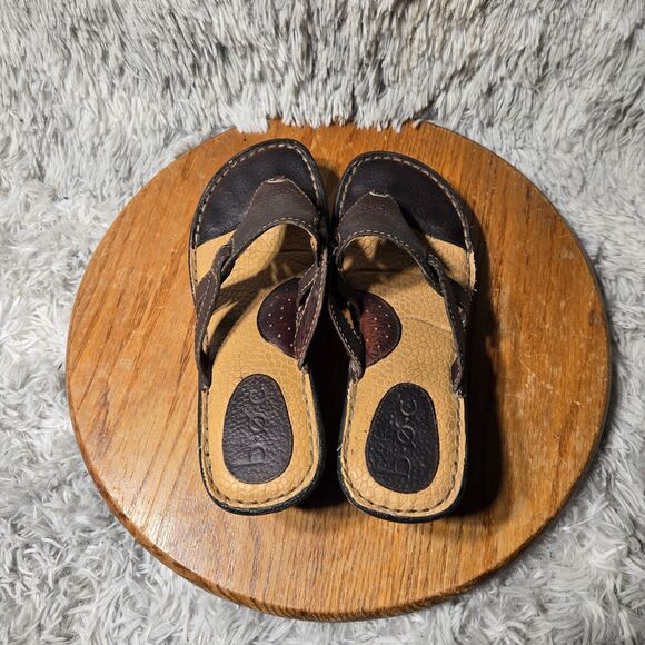 BOC Wedge Sandals Women Size 8/39 Brown Leather SlingBack Thongs WInter Discount - Picture 7 of 8